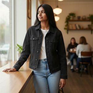 H&M L.O.G.G. Black Denim Jacket | Classic Trucker Jean Jacket | Size S